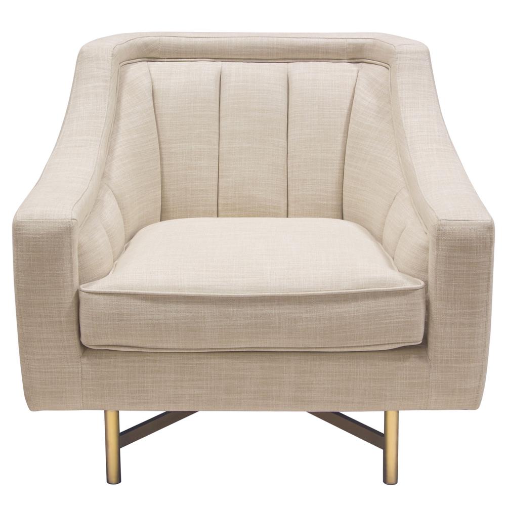 Croft Fabric Chair in Sand Linen Fabric w/ Accent Pillow and Gold Metal Criss-Cross Frame by Diamond Sofa. Picture 19