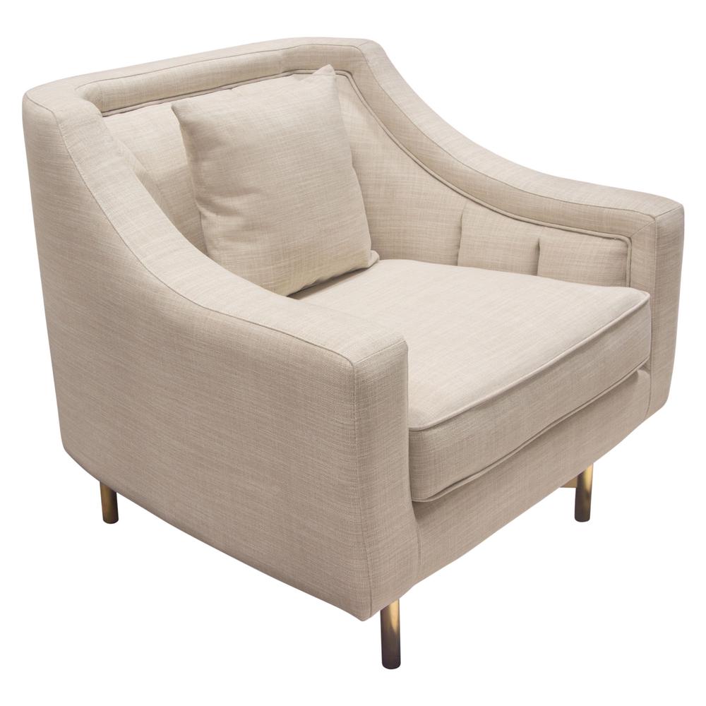 Croft Fabric Chair in Sand Linen Fabric w/ Accent Pillow and Gold Metal Criss-Cross Frame by Diamond Sofa. Picture 25