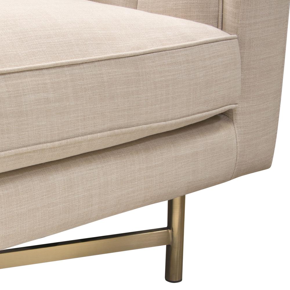 Croft Fabric Sofa in Sand Linen Fabric w/ Accent Pillows and Gold Metal Criss-Cross Frame by Diamond Sofa. Picture 20