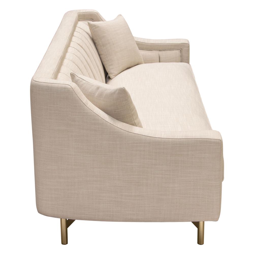 Croft Fabric Sofa in Sand Linen Fabric w/ Accent Pillows and Gold Metal Criss-Cross Frame by Diamond Sofa. Picture 19
