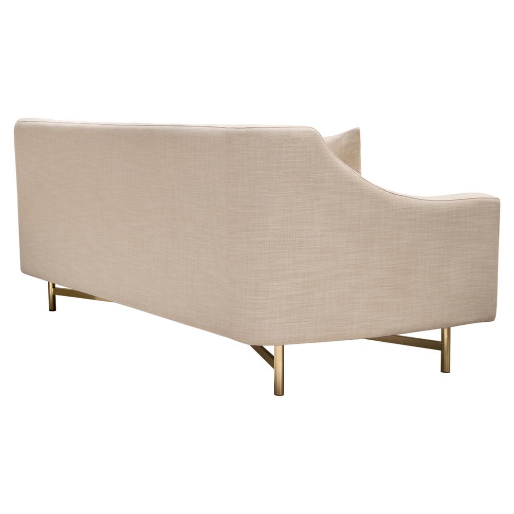 Croft Fabric Sofa in Sand Linen Fabric w/ Accent Pillows and Gold Metal Criss-Cross Frame by Diamond Sofa. Picture 18