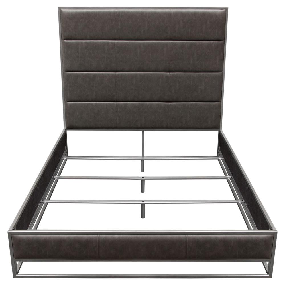 Empire Eastern King Bed in Grey PU with Hand brushed Silver Metal Frame. Picture 20