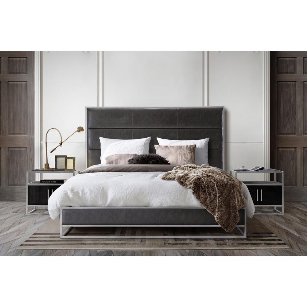 Empire Eastern King Bed in Grey PU with Hand brushed Silver Metal Frame. Picture 25