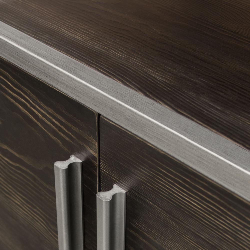 2-Door End Table in Dark Brown Veneer w/ Hand brushed Silver Metal Frame. Picture 30
