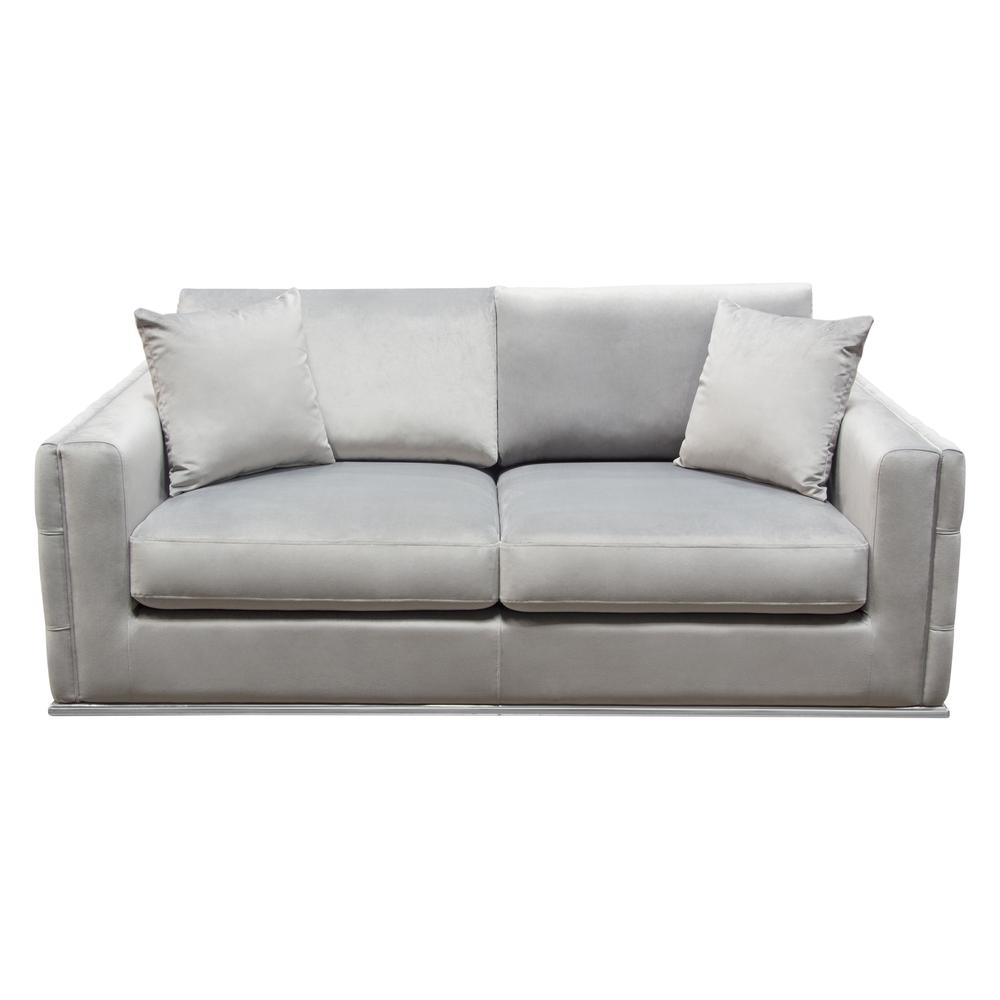 Envy Loveseat in Platinum Grey Velvet with Tufted Outside Detail and Silver Metal Trim by Diamond Sofa. Picture 1