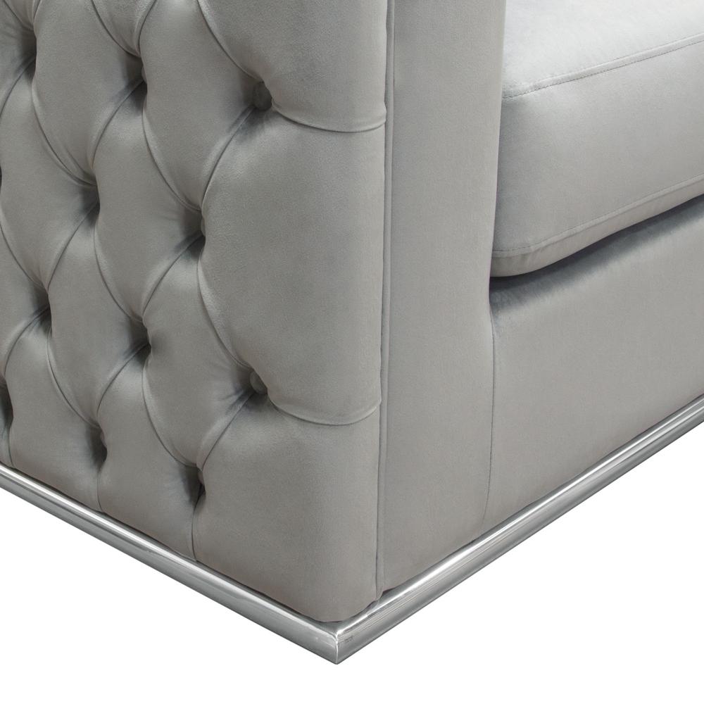 Envy Loveseat in Platinum Grey Velvet with Tufted Outside Detail and Silver Metal Trim by Diamond Sofa. Picture 26
