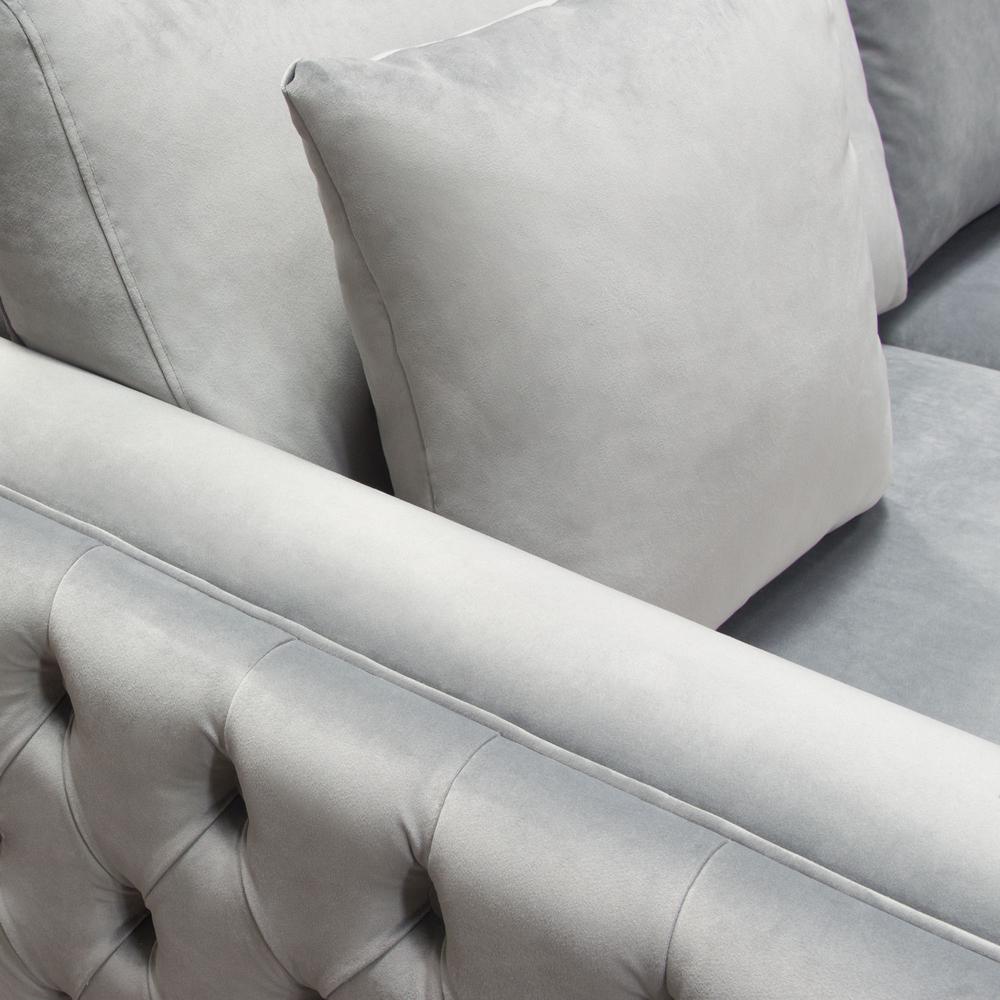 Envy Loveseat in Platinum Grey Velvet with Tufted Outside Detail and Silver Metal Trim by Diamond Sofa. Picture 24