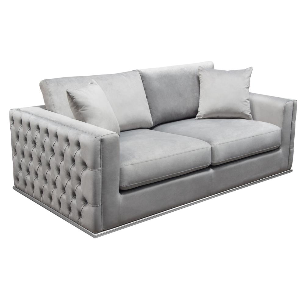 Envy Loveseat in Platinum Grey Velvet with Tufted Outside Detail and Silver Metal Trim by Diamond Sofa. Picture 25