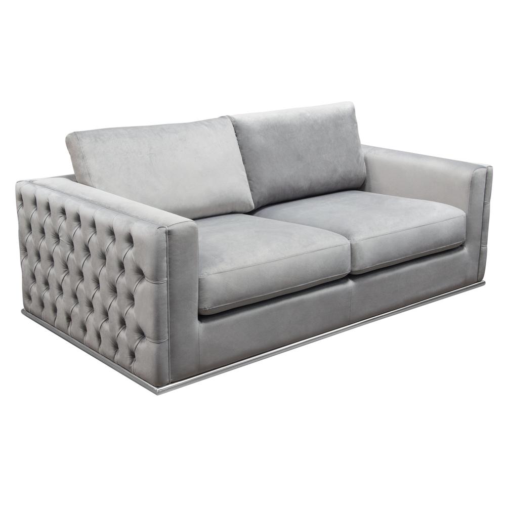 Envy Loveseat in Platinum Grey Velvet with Tufted Outside Detail and Silver Metal Trim by Diamond Sofa. Picture 20