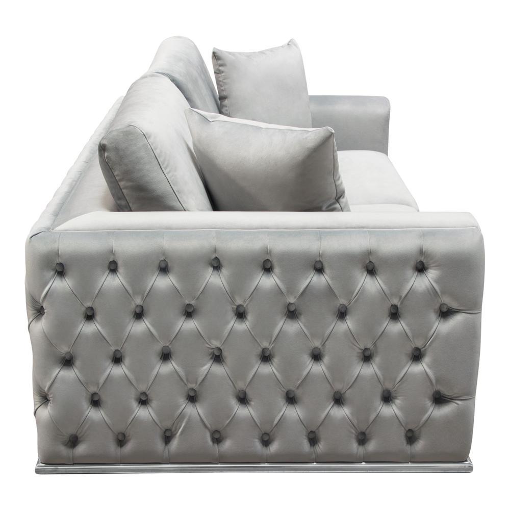 Envy Loveseat in Platinum Grey Velvet with Tufted Outside Detail and Silver Metal Trim by Diamond Sofa. Picture 23