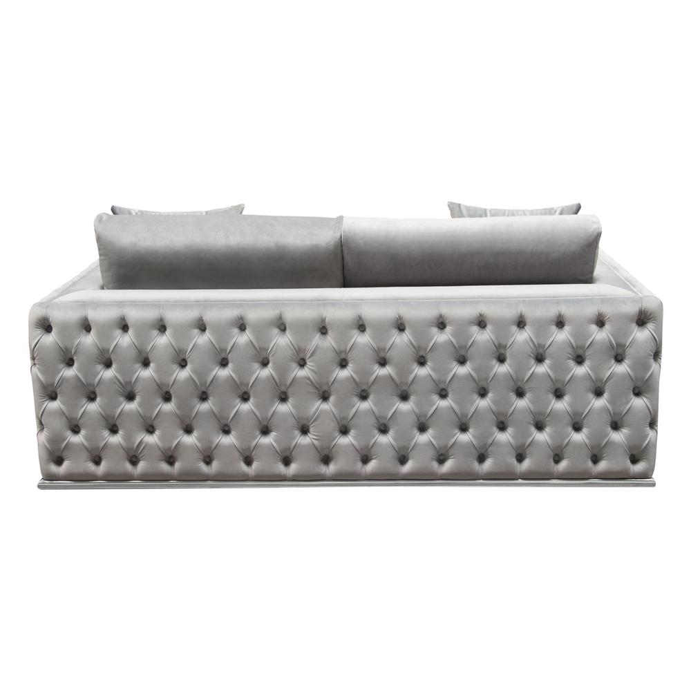 Envy Loveseat in Platinum Grey Velvet with Tufted Outside Detail and Silver Metal Trim by Diamond Sofa. Picture 17