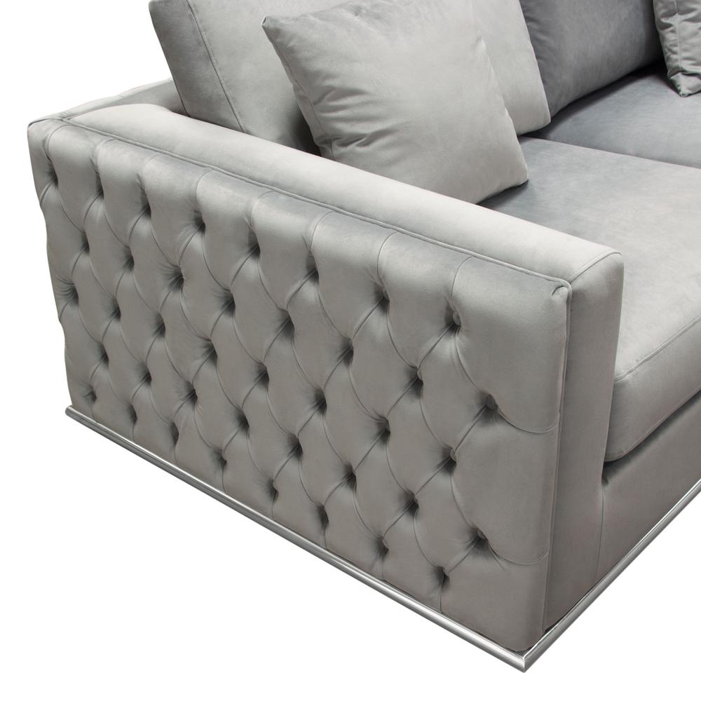 Envy Loveseat in Platinum Grey Velvet with Tufted Outside Detail and Silver Metal Trim by Diamond Sofa. Picture 22