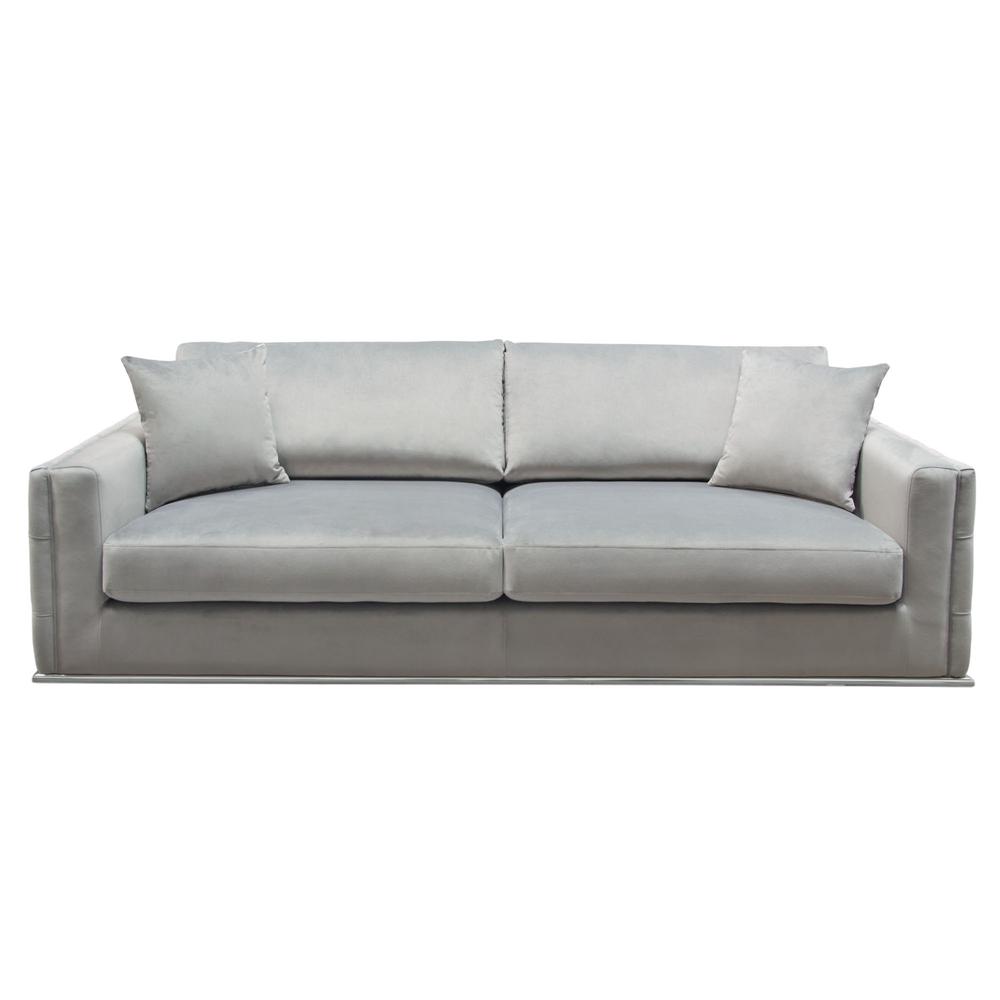 Envy Sofa in Platinum Grey Velvet with Tufted Outside Detail and Silver Metal Trim by Diamond Sofa. Picture 1