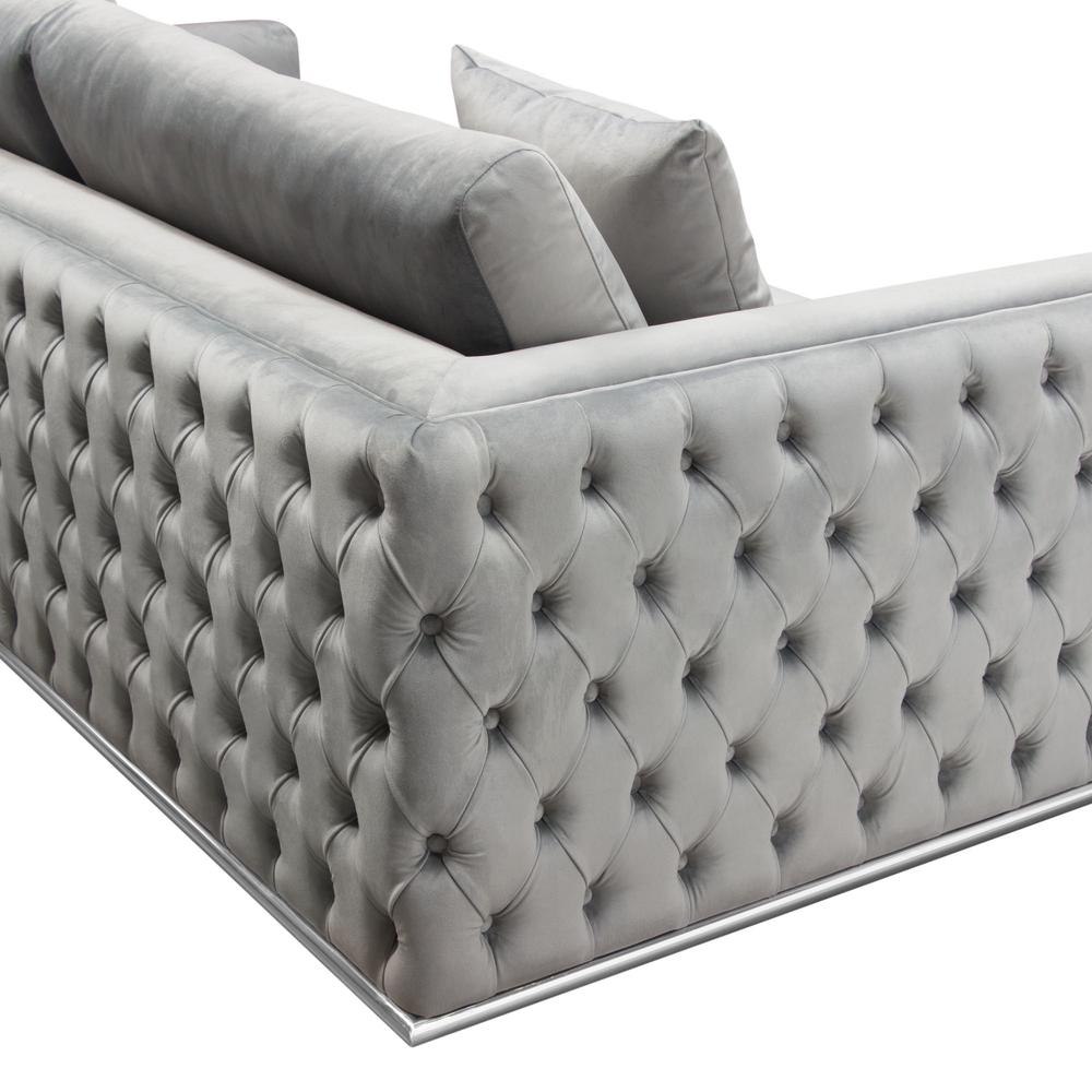 Envy Sofa in Platinum Grey Velvet with Tufted Outside Detail and Silver Metal Trim by Diamond Sofa. Picture 20