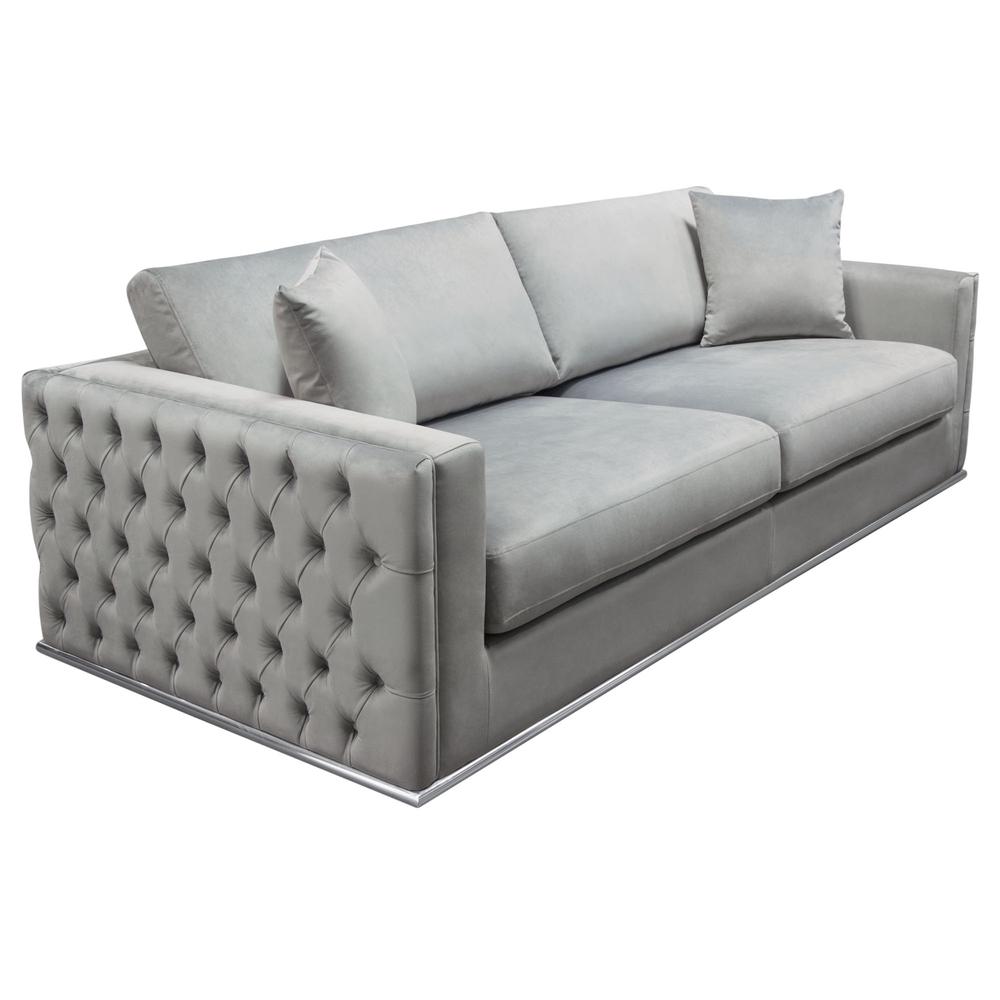 Envy Sofa in Platinum Grey Velvet with Tufted Outside Detail and Silver Metal Trim by Diamond Sofa. Picture 26