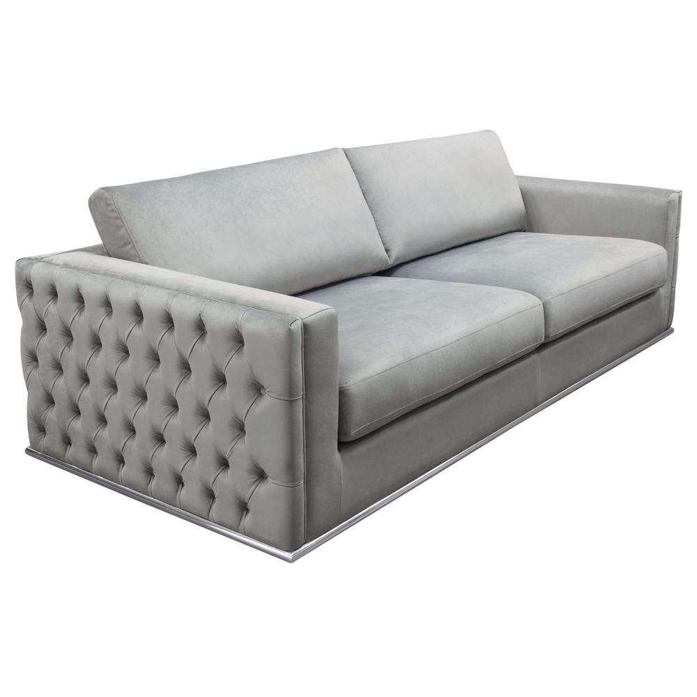 Envy Sofa in Platinum Grey Velvet with Tufted Outside Detail and Silver Metal Trim by Diamond Sofa. Picture 24