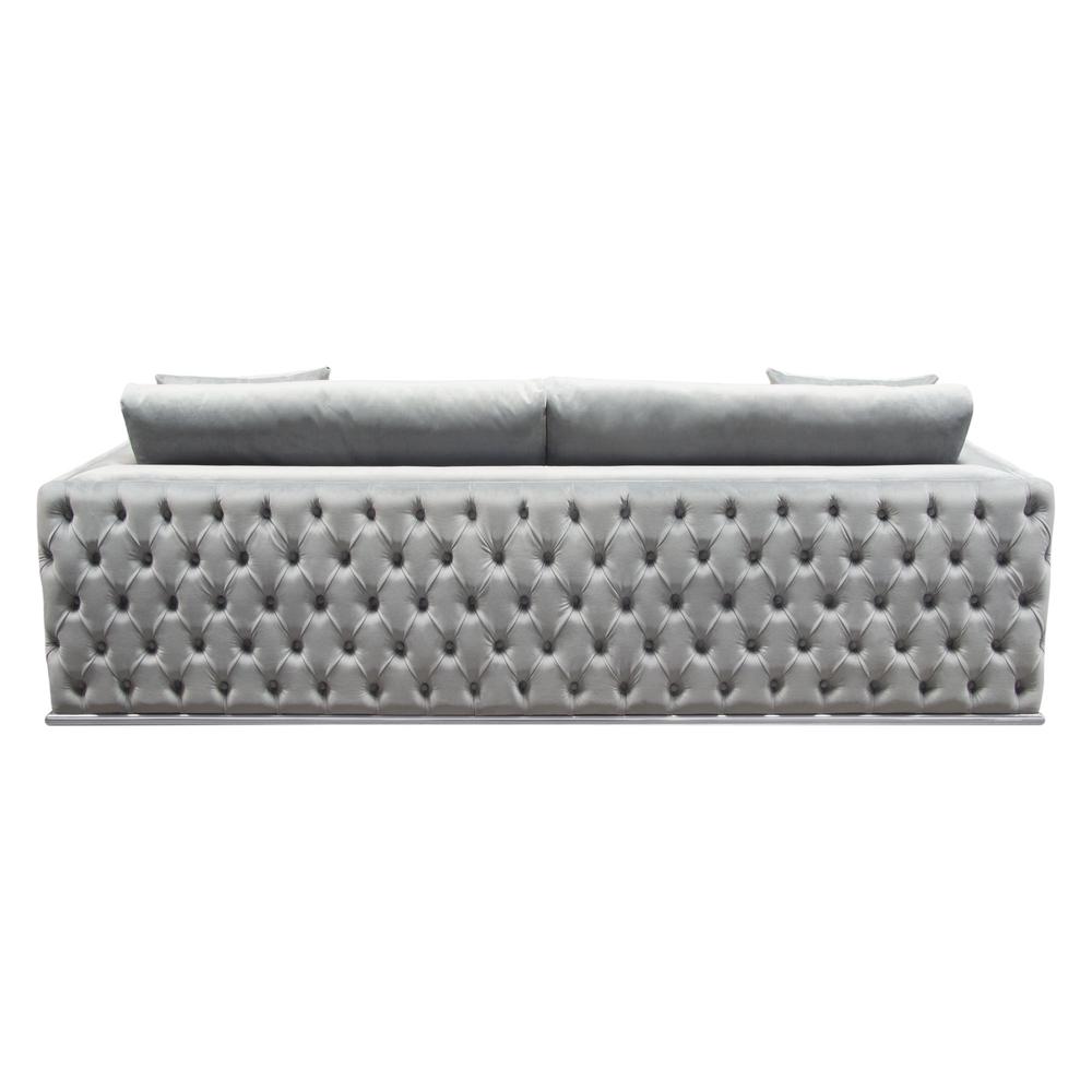 Envy Sofa in Platinum Grey Velvet with Tufted Outside Detail and Silver Metal Trim by Diamond Sofa. Picture 23