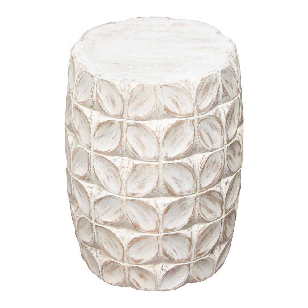 Fig Solid Mango Wood Accent Table in Distressed White Finish w/ Leaf Motif. Picture 20