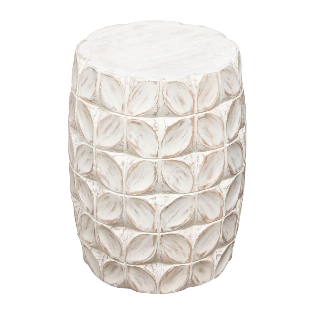Fig Solid Mango Wood Accent Table in Distressed White Finish w/ Leaf Motif. Picture 21