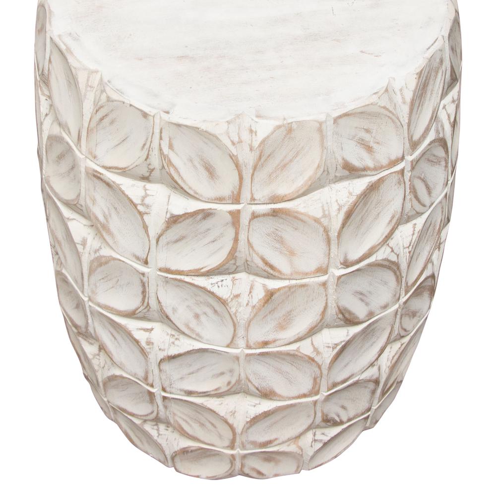 Fig Solid Mango Wood Accent Table in Distressed White Finish w/ Leaf Motif. Picture 19