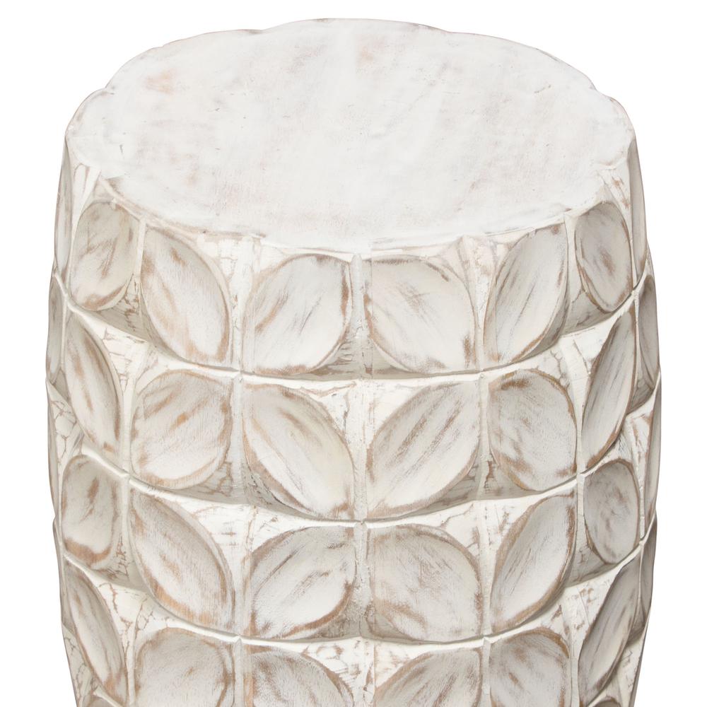 Fig Solid Mango Wood Accent Table in Distressed White Finish w/ Leaf Motif. Picture 13