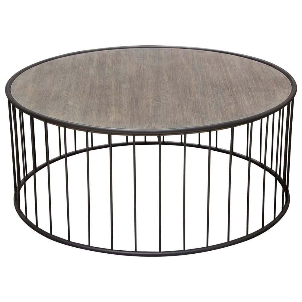 Gibson 38" Round Cocktail Table with Grey Oak Finished Top and Metal Base. Picture 21