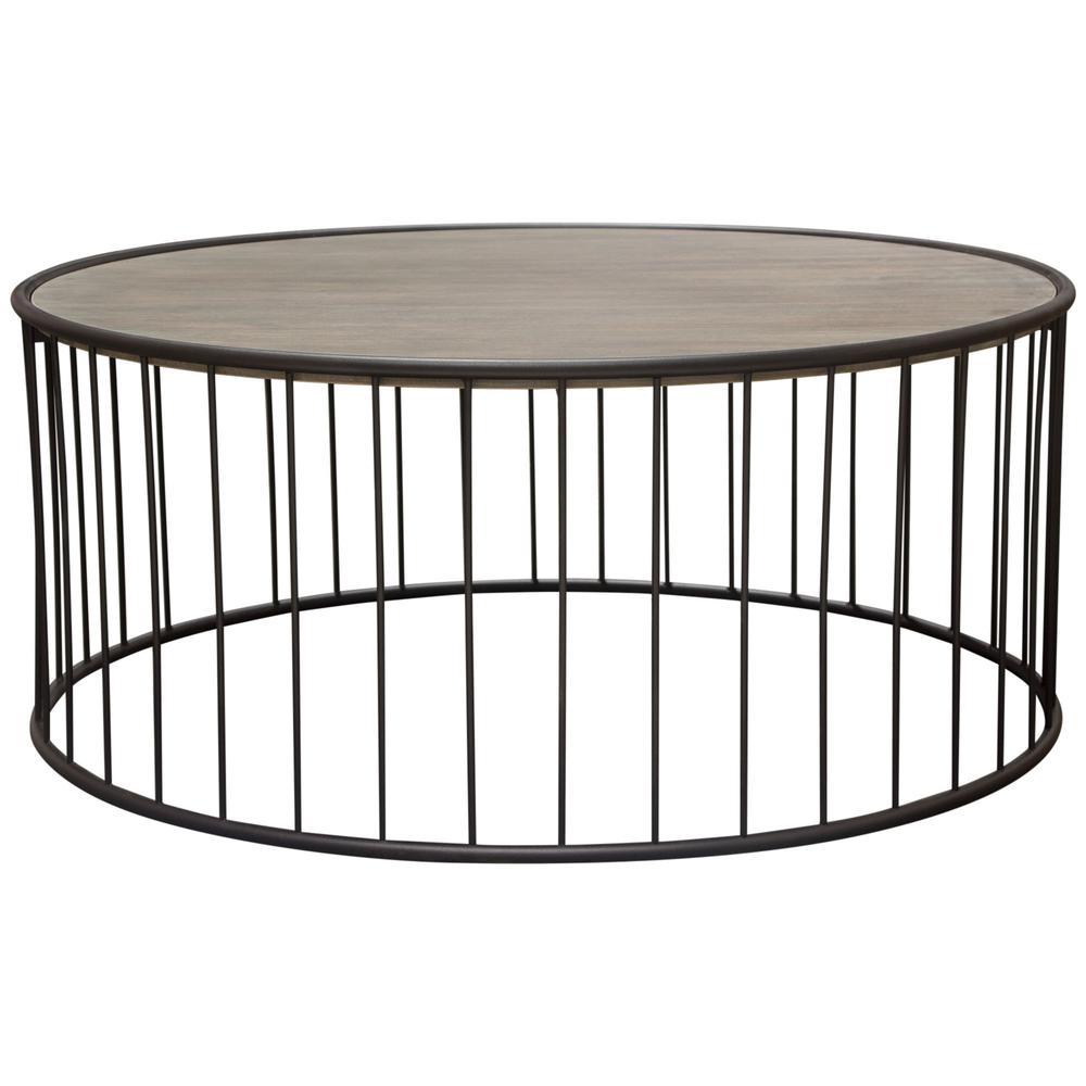 Gibson 38" Round Cocktail Table with Grey Oak Finished Top and Metal Base. Picture 13