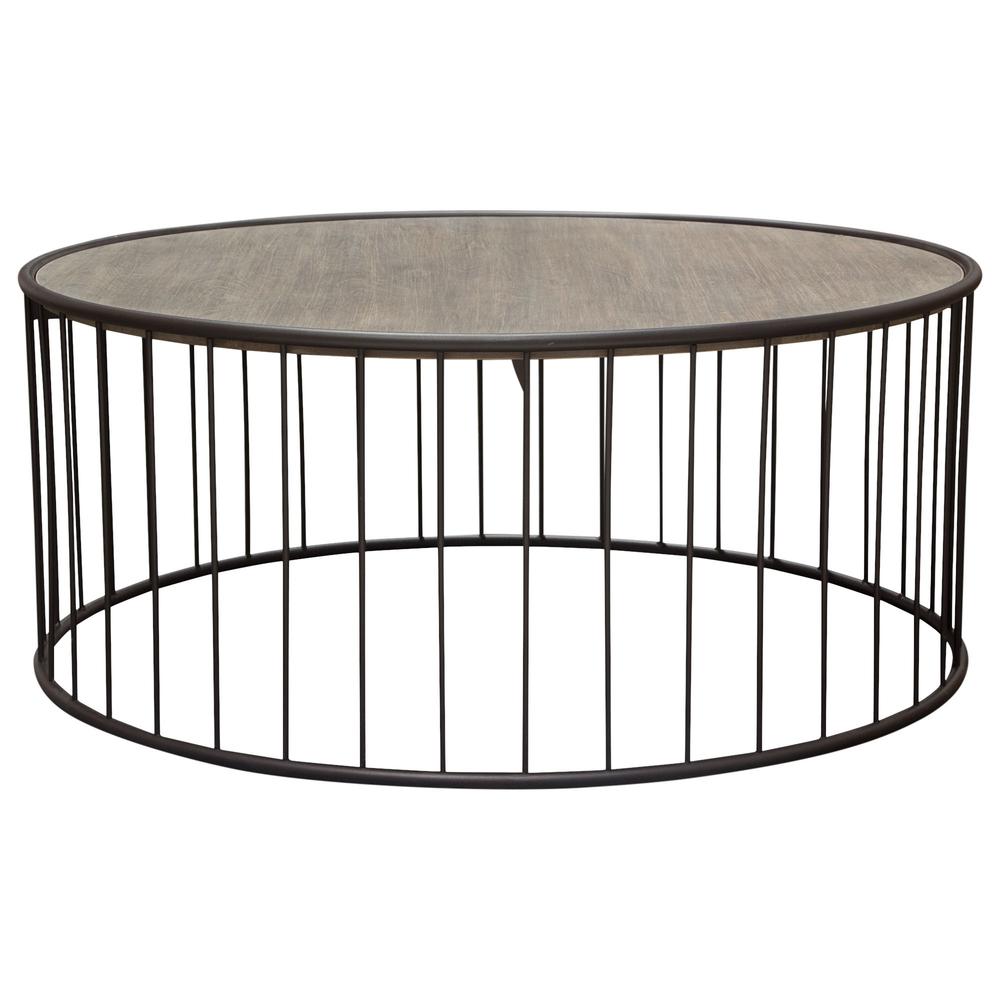 Gibson 38" Round Cocktail Table with Grey Oak Finished Top and Metal Base. Picture 19