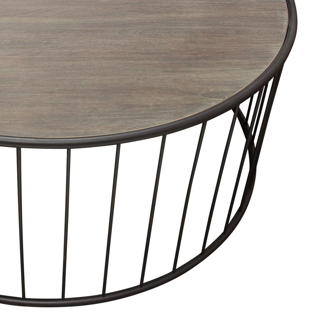 Gibson 38" Round Cocktail Table with Grey Oak Finished Top and Metal Base. Picture 20