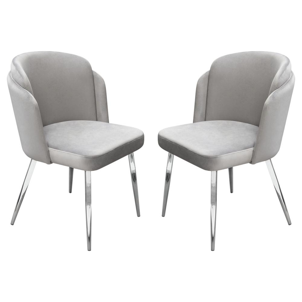 Grace Set of (2) Dining Chairs in Grey Velvet w/ Chrome Legs. Picture 1