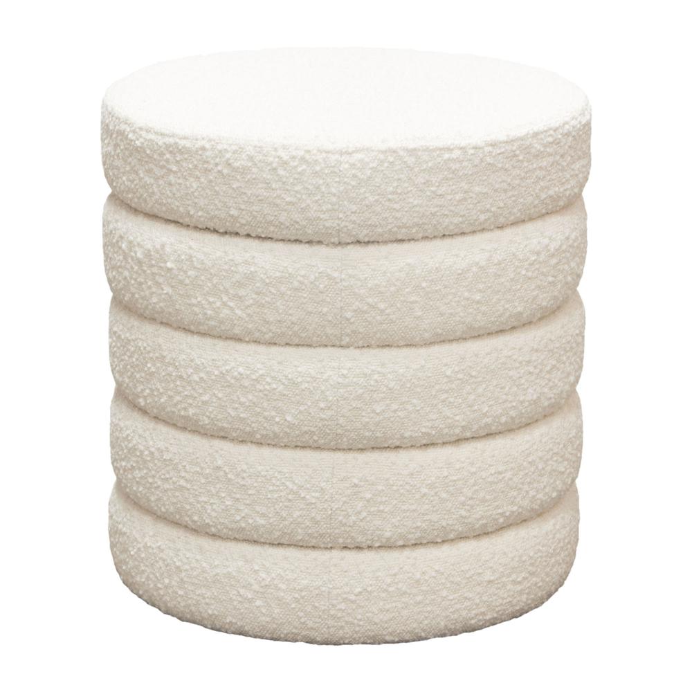 Helix Round Accent Ottoman in Ivory Boucle fabric by Diamond Sofa. Picture 1