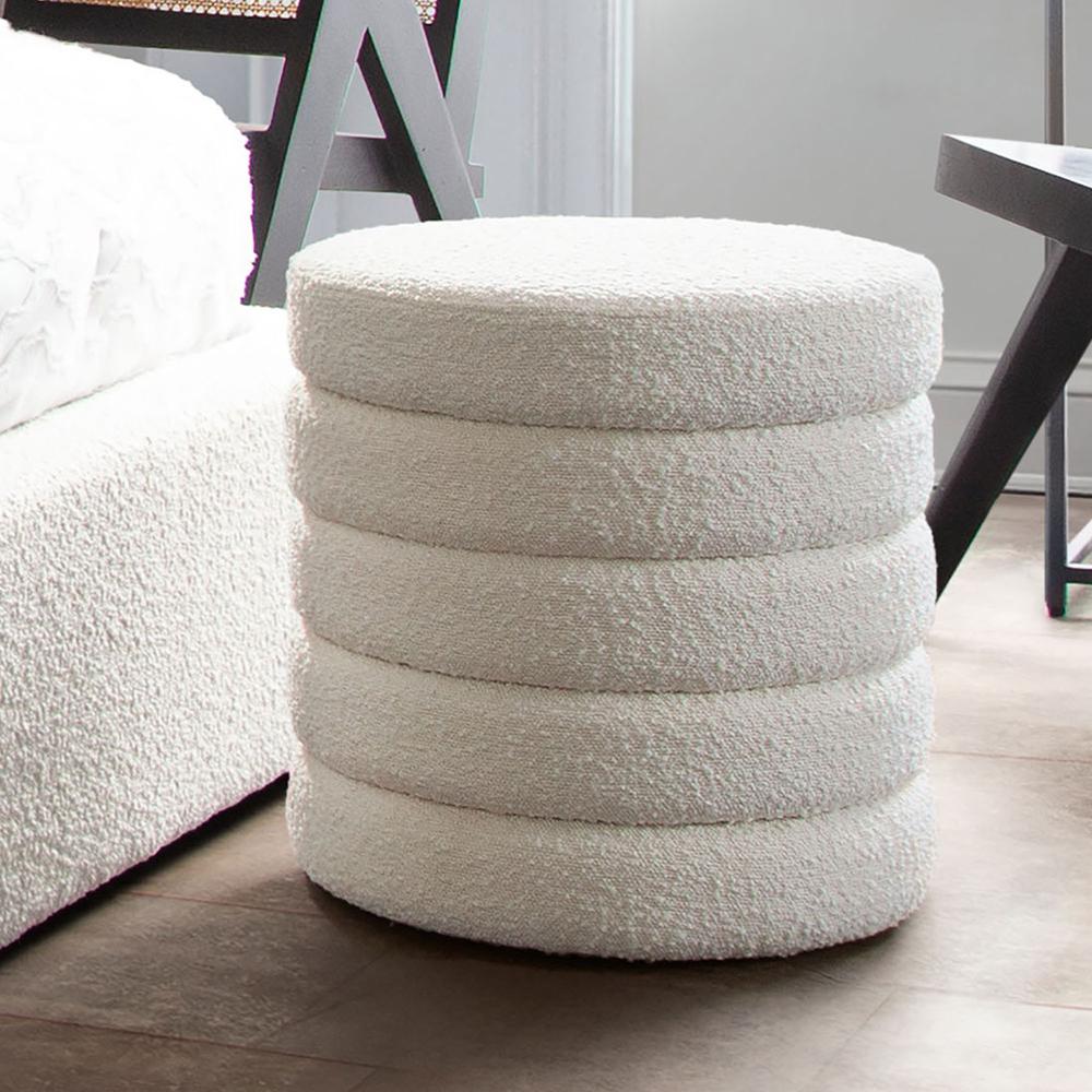 Helix Round Accent Ottoman in Ivory Boucle fabric by Diamond Sofa. Picture 15