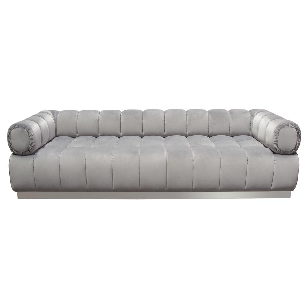 Image Low Profile Sofa in Platinum Grey Velvet w/ Brushed Silver Base by Diamond Sofa. Picture 1