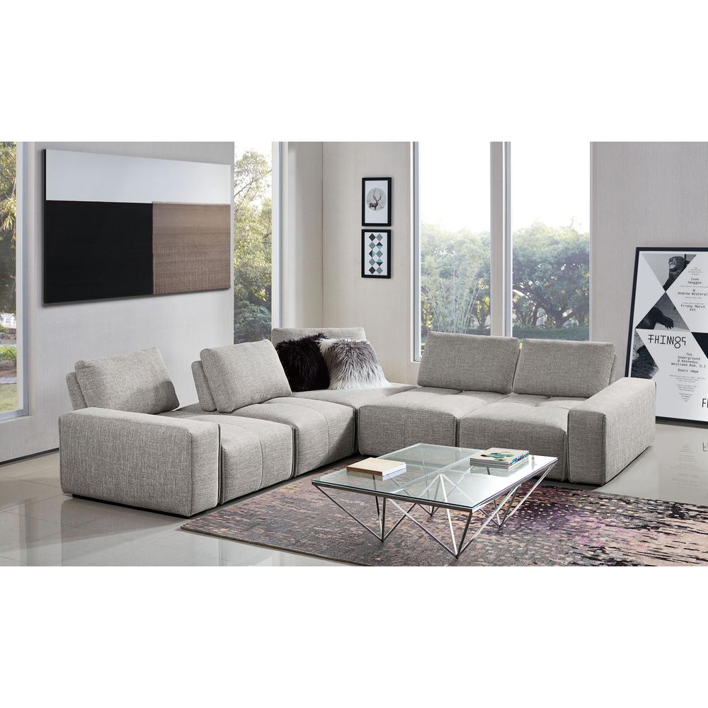 Modular 5-Seater Corner Sectional, Adjustable Backrests in Light Brown Fabric. Picture 18