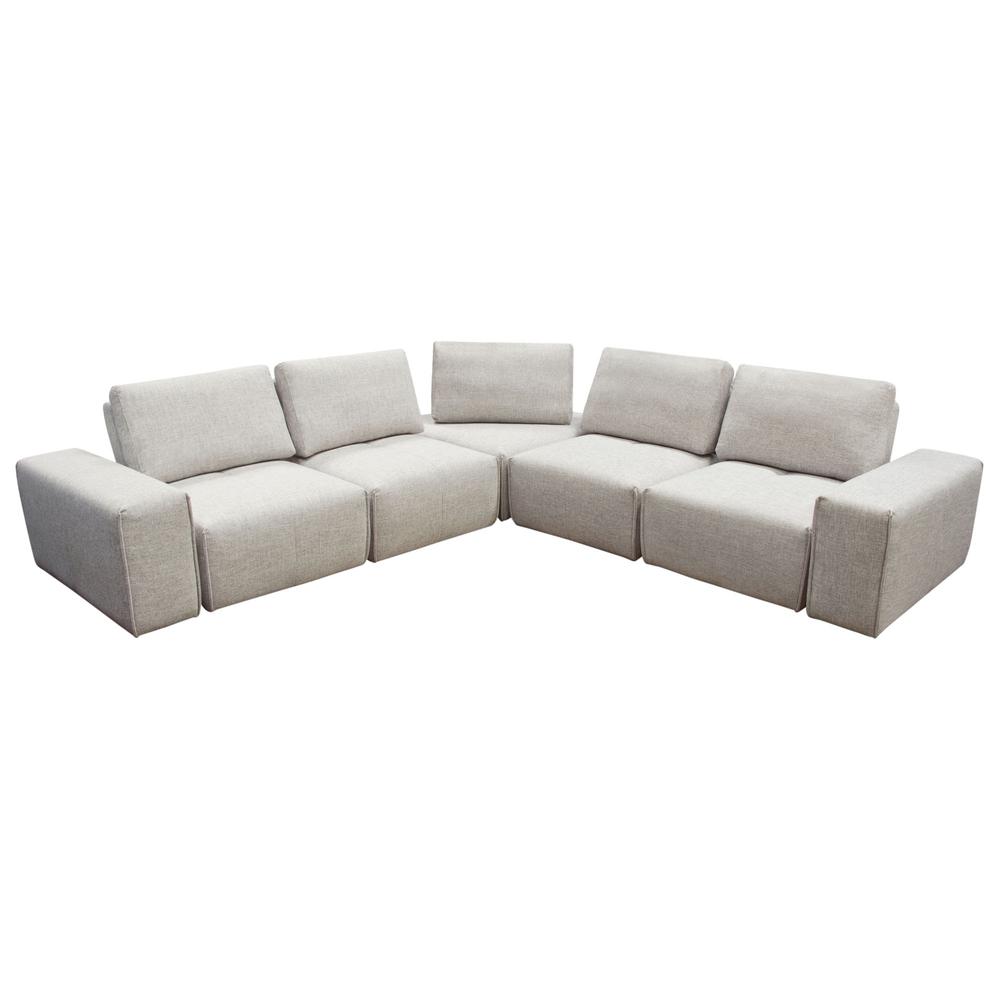 Modular 5-Seater Corner Sectional, Adjustable Backrests in Light Brown Fabric. Picture 29