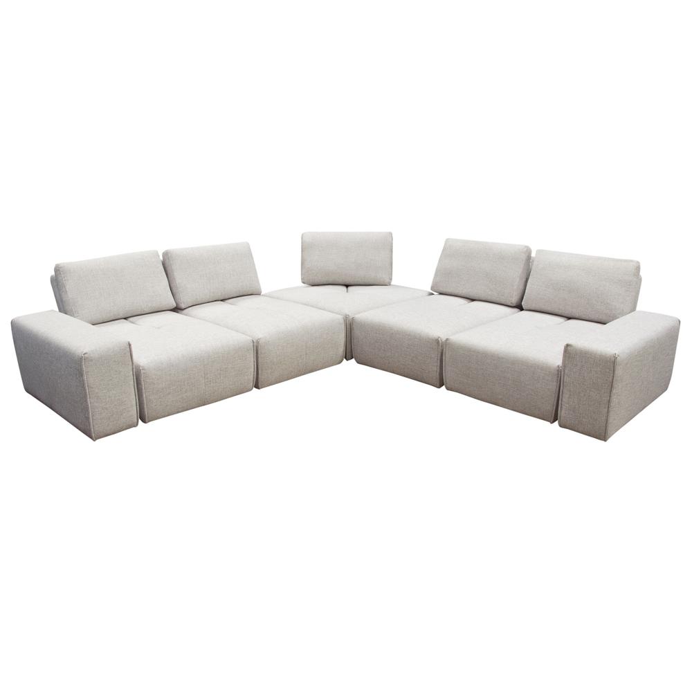 Modular 5-Seater Corner Sectional, Adjustable Backrests in Light Brown Fabric. Picture 24