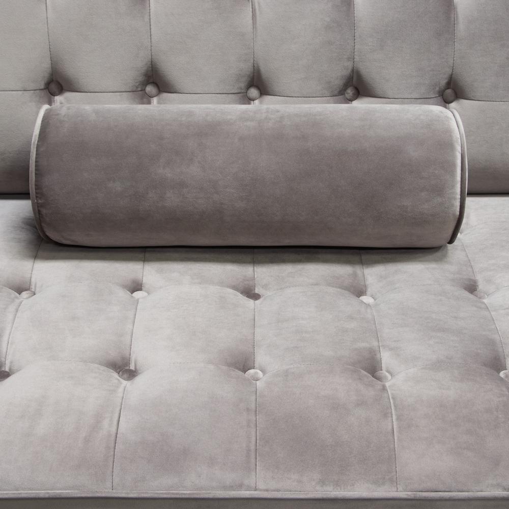 Juniper Tufted Sofa in Champagne Grey Velvet with (2) Bolster Pillows. Picture 23