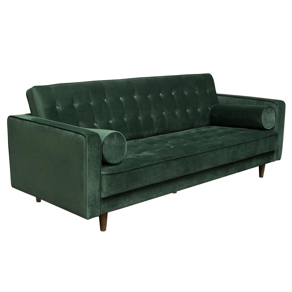 Juniper Tufted Sofa in Hunter Green Velvet with (2) Bolster Pillows. Picture 20
