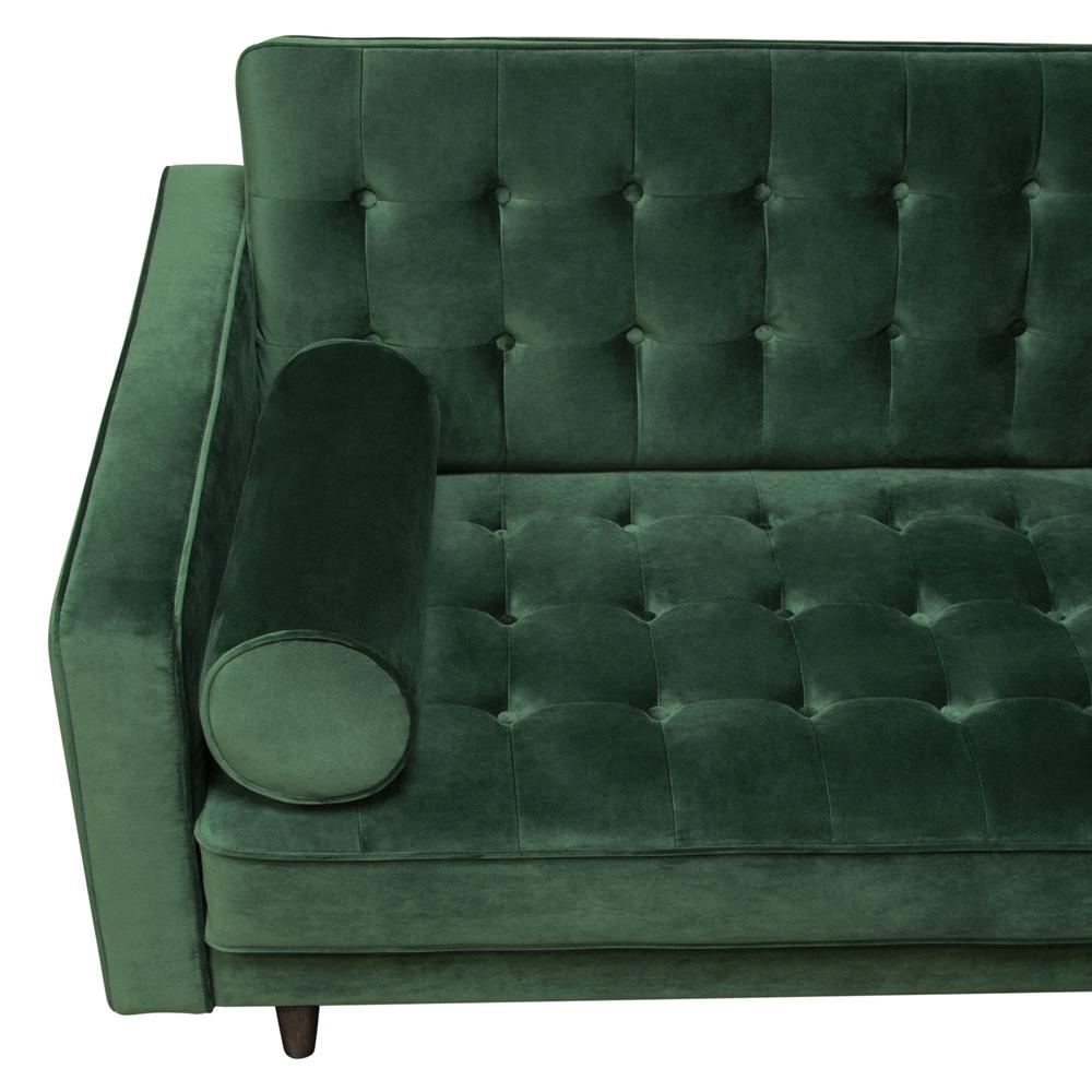 Juniper Tufted Sofa in Hunter Green Velvet with (2) Bolster Pillows. Picture 22