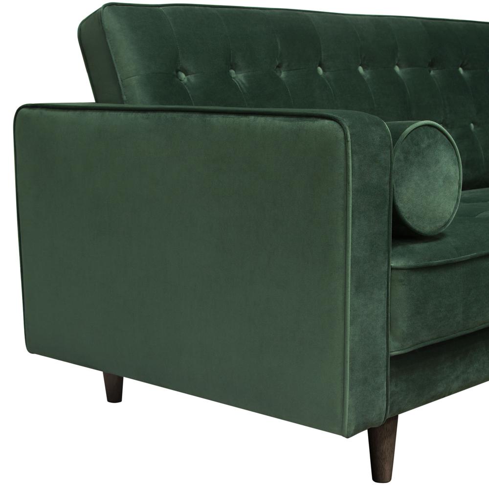Juniper Tufted Sofa in Hunter Green Velvet with (2) Bolster Pillows. Picture 16