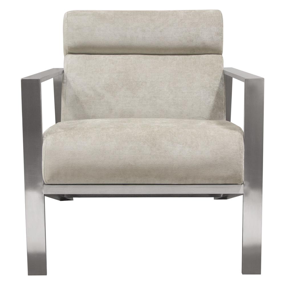 La Brea Accent Chair in Champagne Fabric with Brushed Stainless Steel Frame. Picture 1