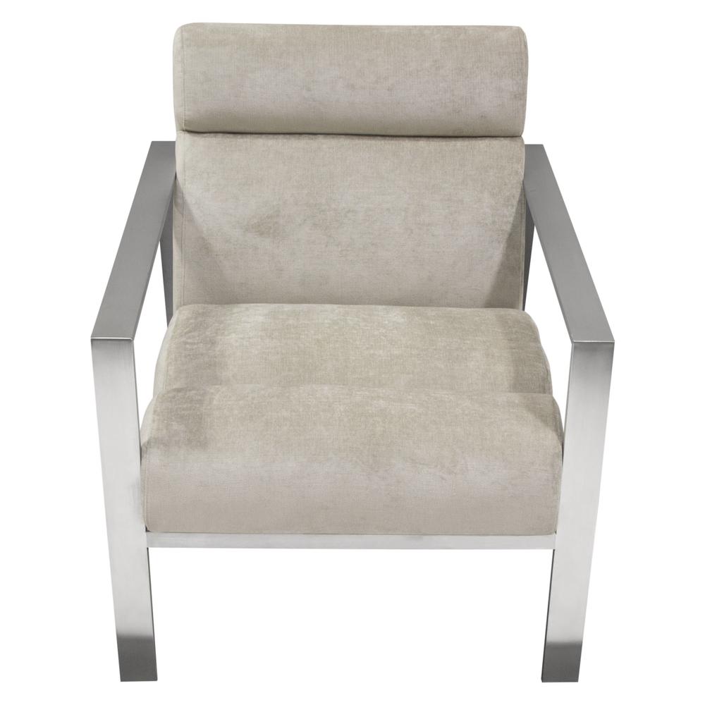 La Brea Accent Chair in Champagne Fabric with Brushed Stainless Steel Frame. Picture 28