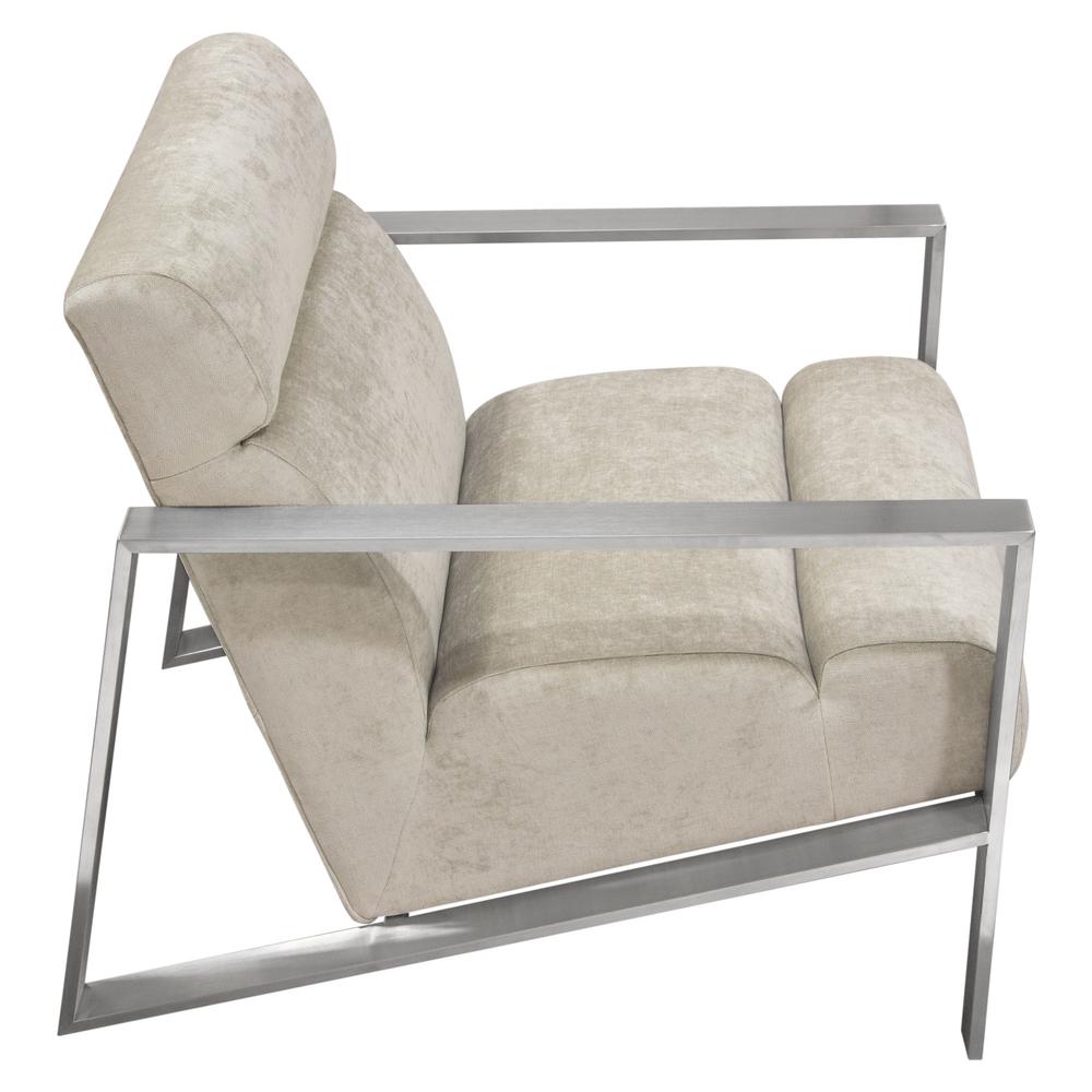 La Brea Accent Chair in Champagne Fabric with Brushed Stainless Steel Frame. Picture 21