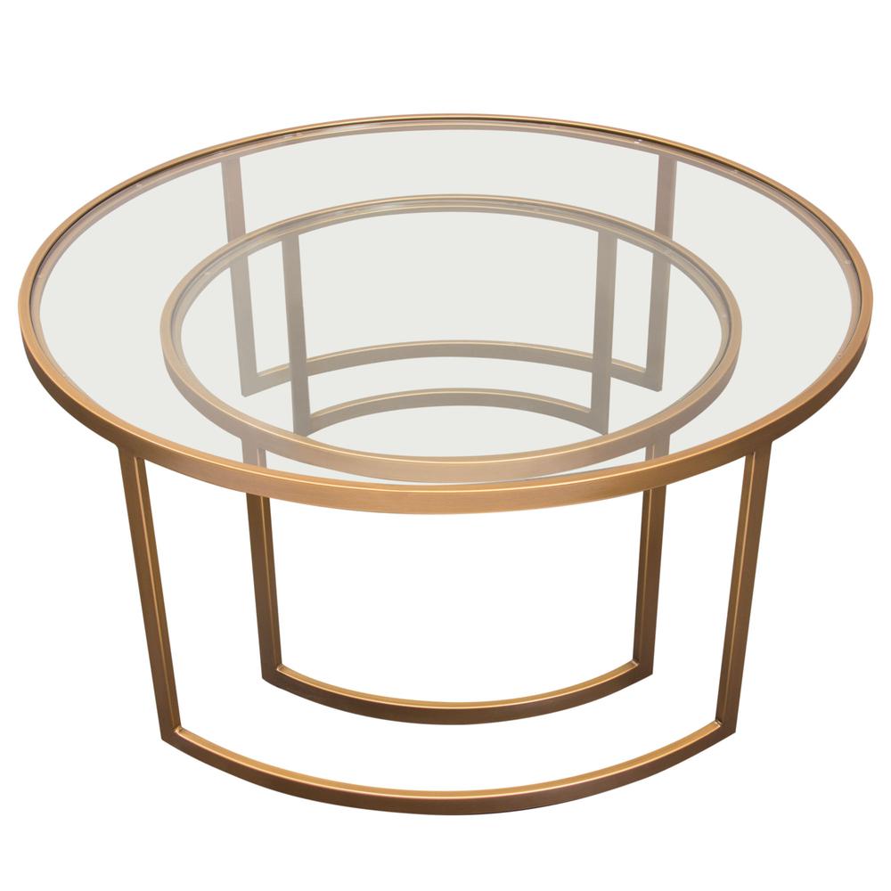 Lane 2PC Round Nesting Set in Brushed Gold Frame w/ Clear Tempered Glass Tops. Picture 16