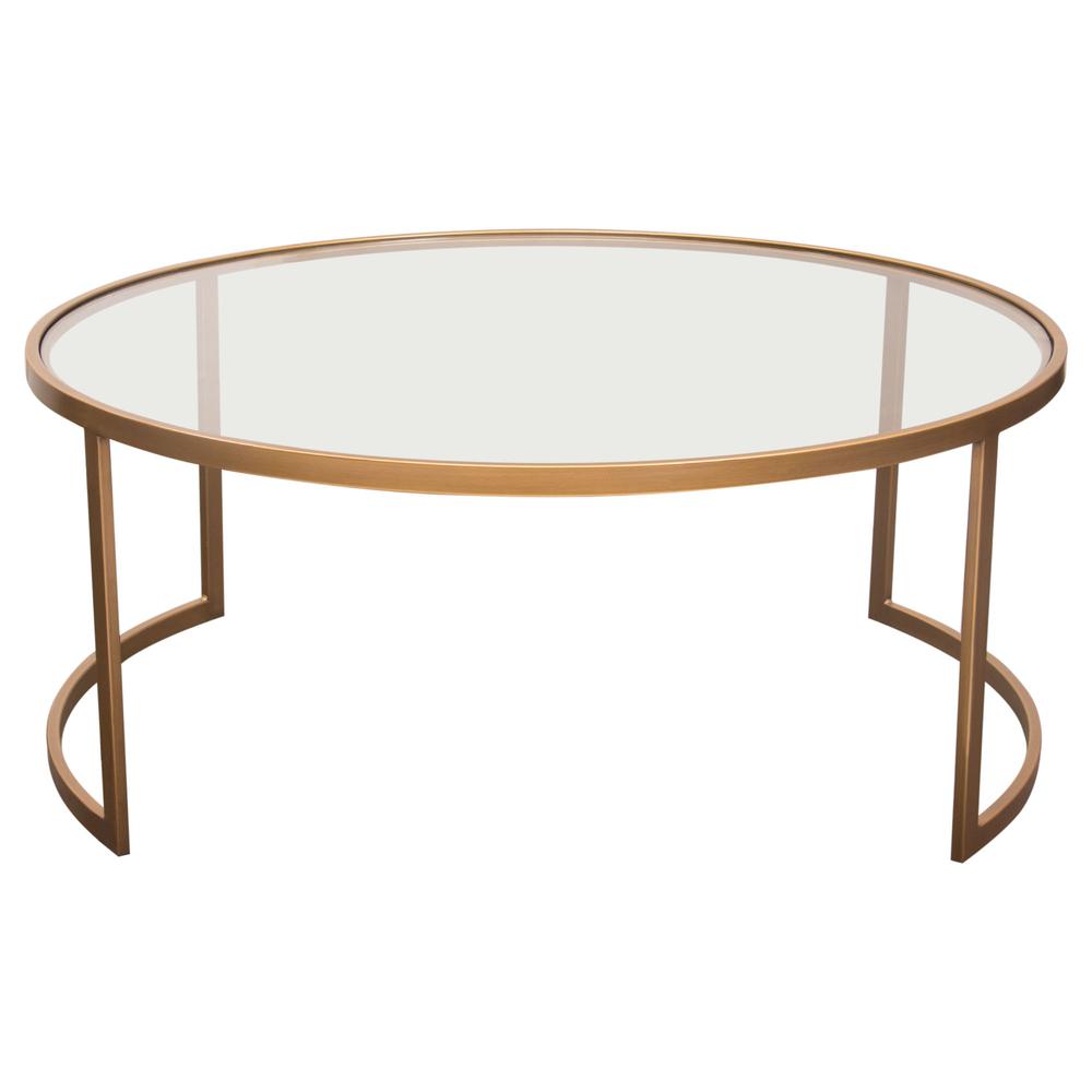 Lane 2PC Round Nesting Set in Brushed Gold Frame w/ Clear Tempered Glass Tops. Picture 18