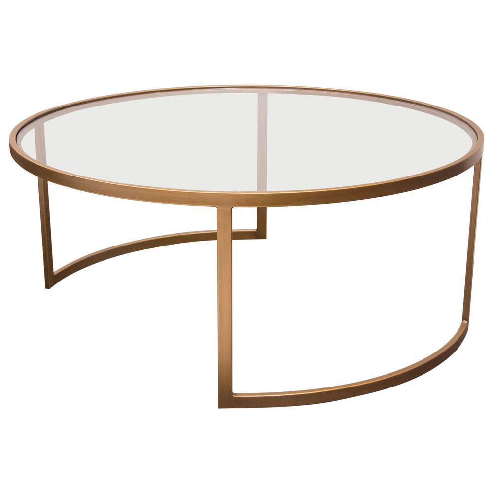 Lane 2PC Round Nesting Set in Brushed Gold Frame w/ Clear Tempered Glass Tops. Picture 21