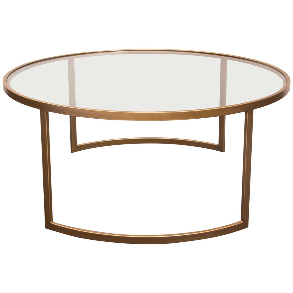 Lane 2PC Round Nesting Set in Brushed Gold Frame w/ Clear Tempered Glass Tops. Picture 23