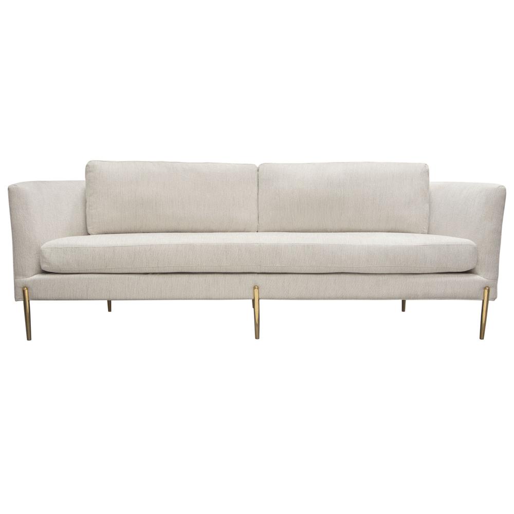 Lane Sofa in Light Cream Fabric with Gold Metal Legs. Picture 1