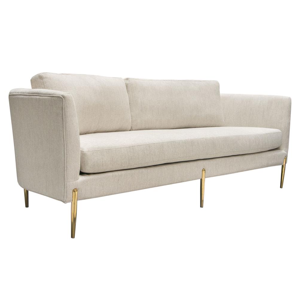 Lane Sofa in Light Cream Fabric with Gold Metal Legs. Picture 27