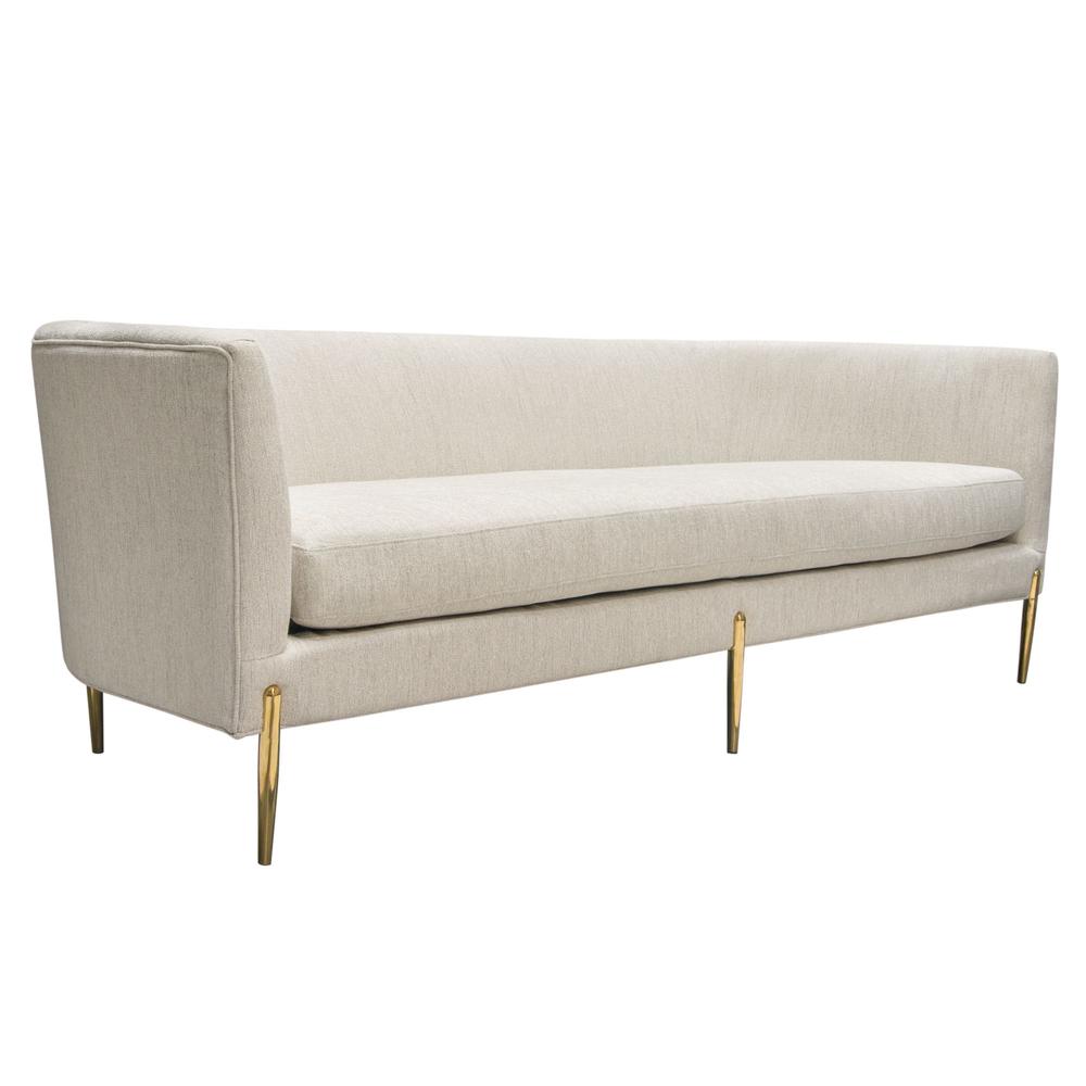 Lane Sofa in Light Cream Fabric with Gold Metal Legs. Picture 25